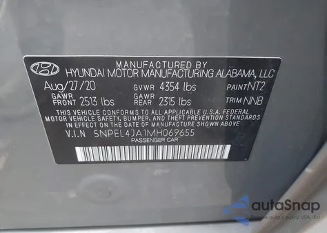 2021 Hyundai Sonata Sel z USA, uszkodzony, nr VIN 5NPEL4JA1MH069655